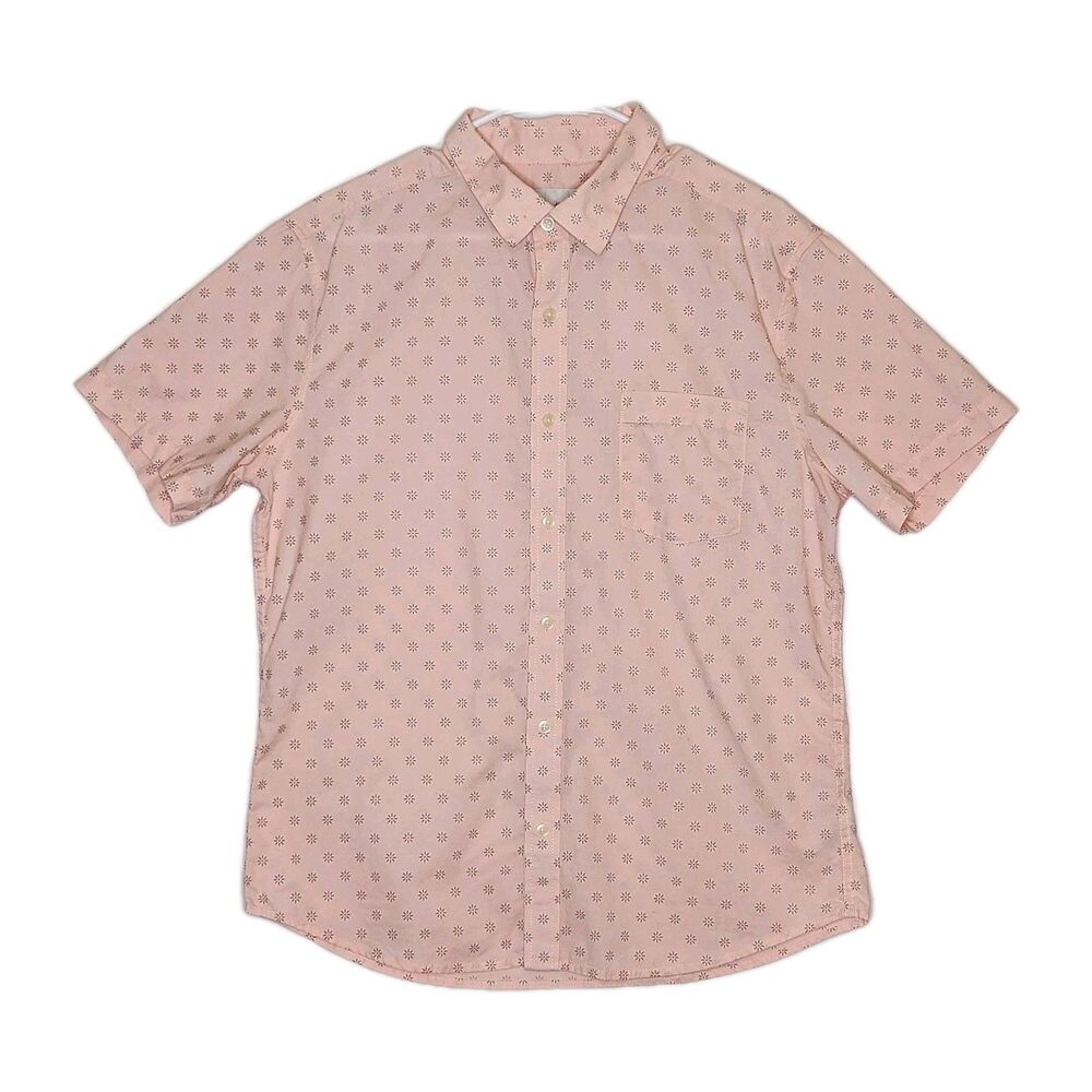 Goodfellow & Co Pink Micro Floral Cotton Short Sleeve Slim Fit Shirt L Preppy